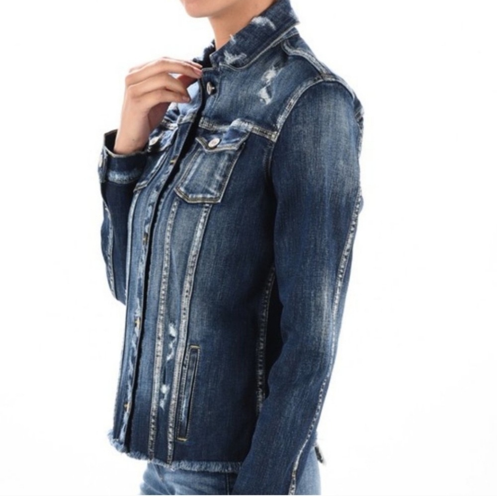 KanCan dark distressed denim jacket